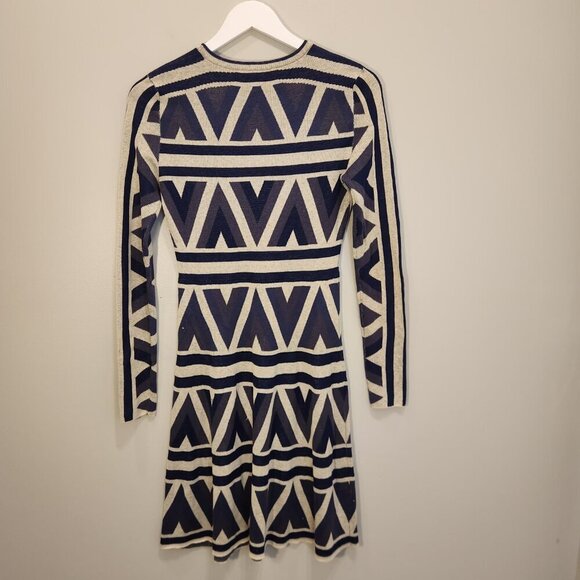 BCBGMaxAzria Sweater Dress Slate Combo Malina Zigzag Western Tribal - Size XS - Picture 2 of 8